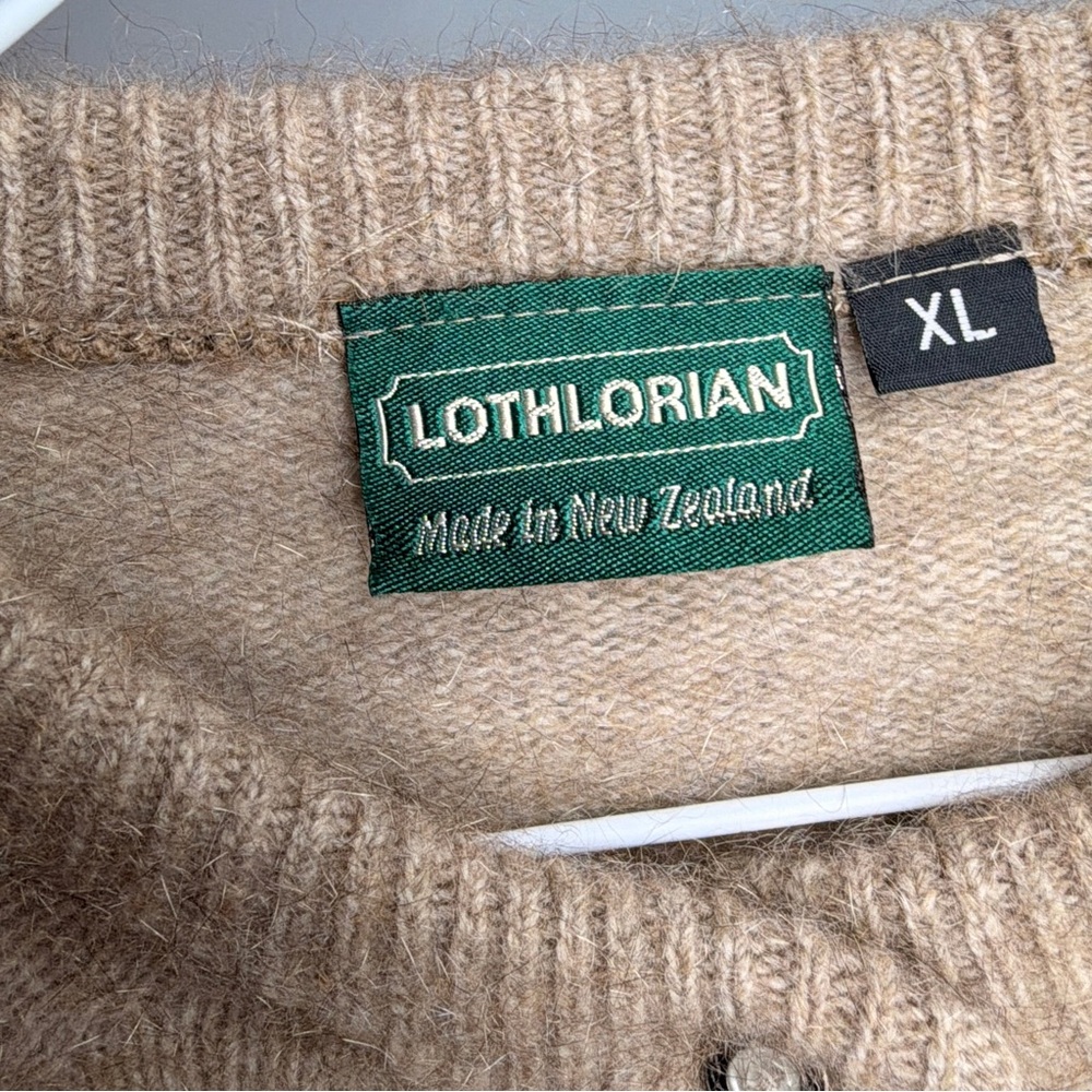 Lothlorian Luxury Wool NZ Possum Fibre Tan Cardigan Sweater XL - Picture 2 of 5